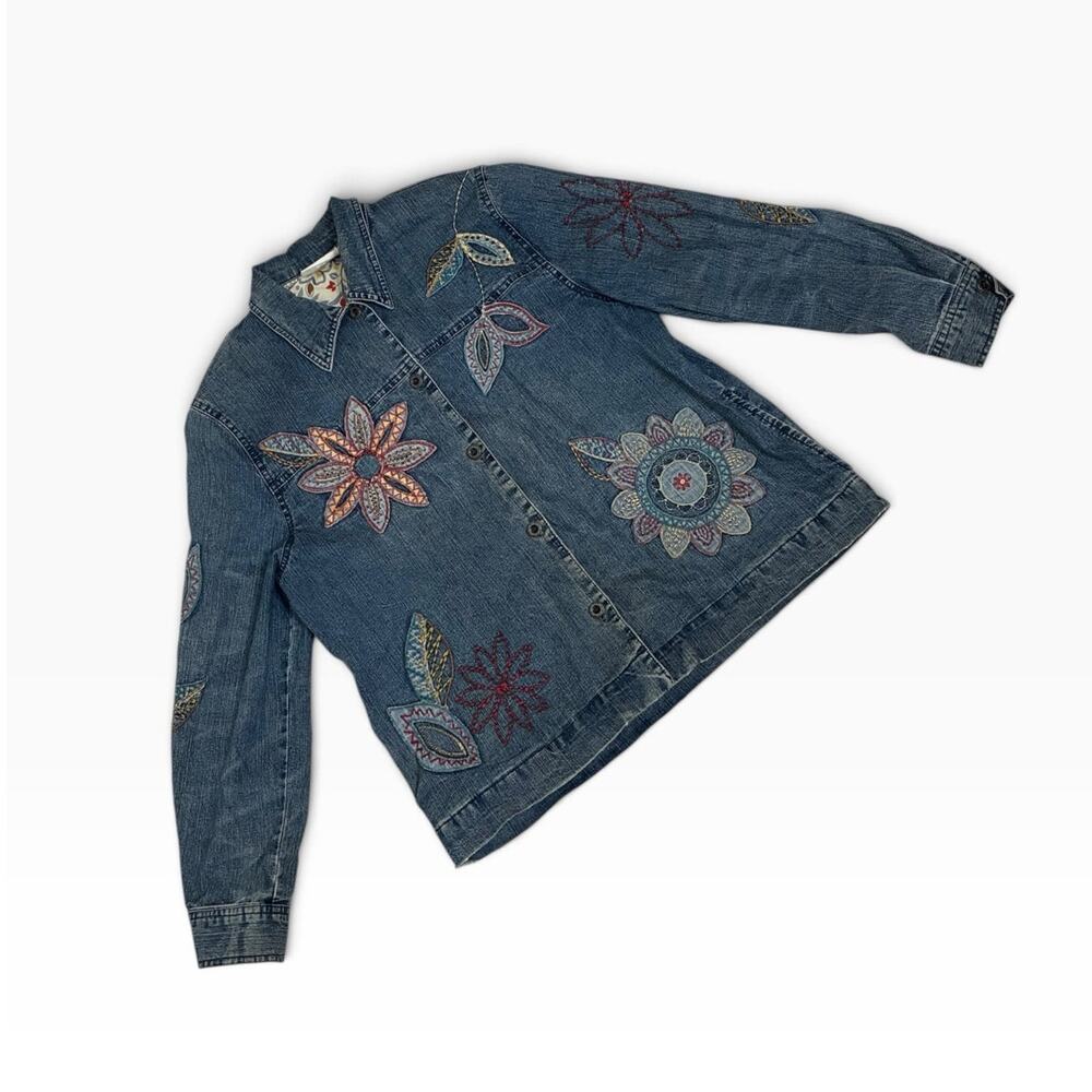 Vintage Alfred Dunner Embroidered Floral Denim Jacket Boho Y2K 12P Petite - Picture 7 of 8